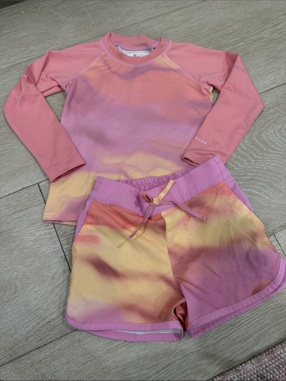 Columbia Kids' Pink, Yellow & Purple Tie-Dye Rashguard Set